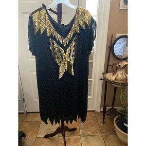 Women's Vintage Dress Size 3X Black Gold Sequin Butterfly